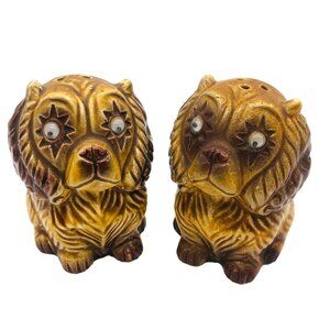 Vtg Japan Foo Dog Spaniel Puppy Googly Eye Salt Pepper Shakers Set Kitsch